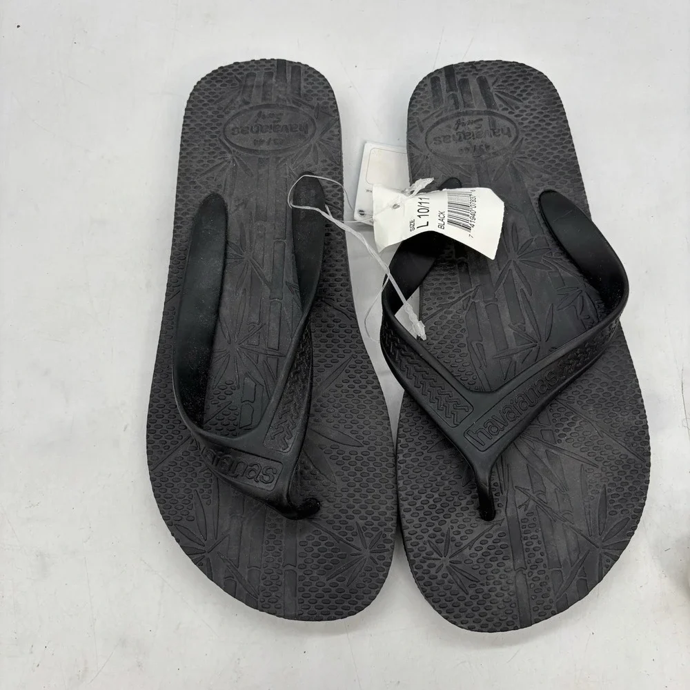 Havaianas Brazil Logo Flip Flops Mens Large 43 Black Slip On Comfort Beach NWT